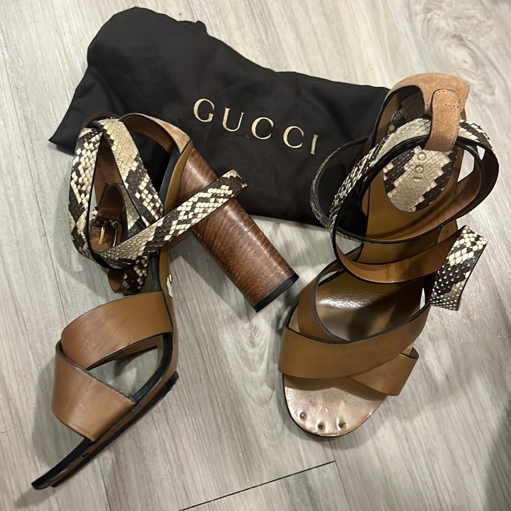 Gucci Python Animal Print Ankle Wrap Sandal 39